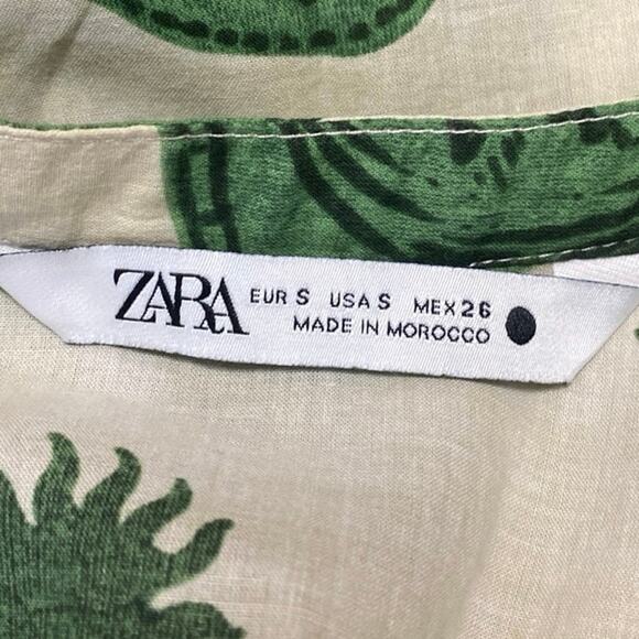 Zara Green Multicolor Printed Pleated Short Sleeve Button Down Shirt Dress Sz S - Picture 4 of 5